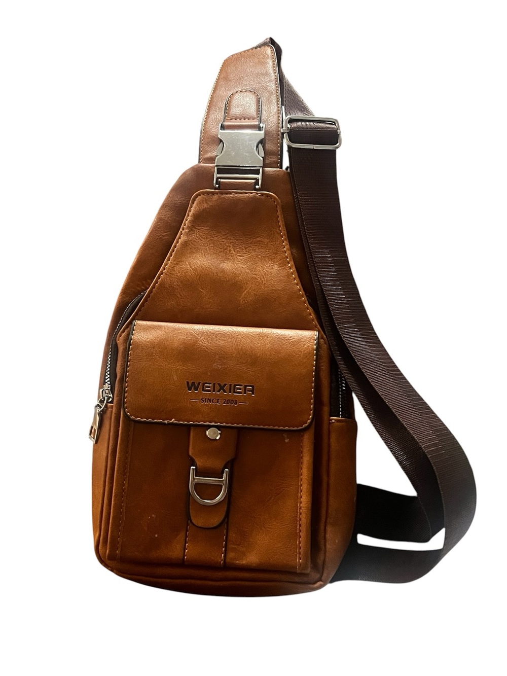 WEIXIER Men’s Brown Leather Crossbody Sling Bag